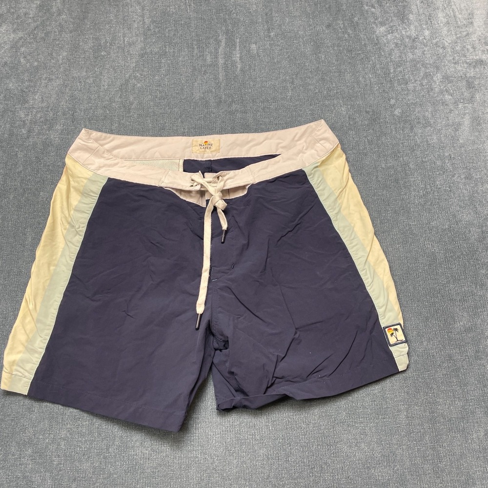 Marine Layer Board Shorts Mens 34 Navy Blue Drawstring Waist Flat Front Summer